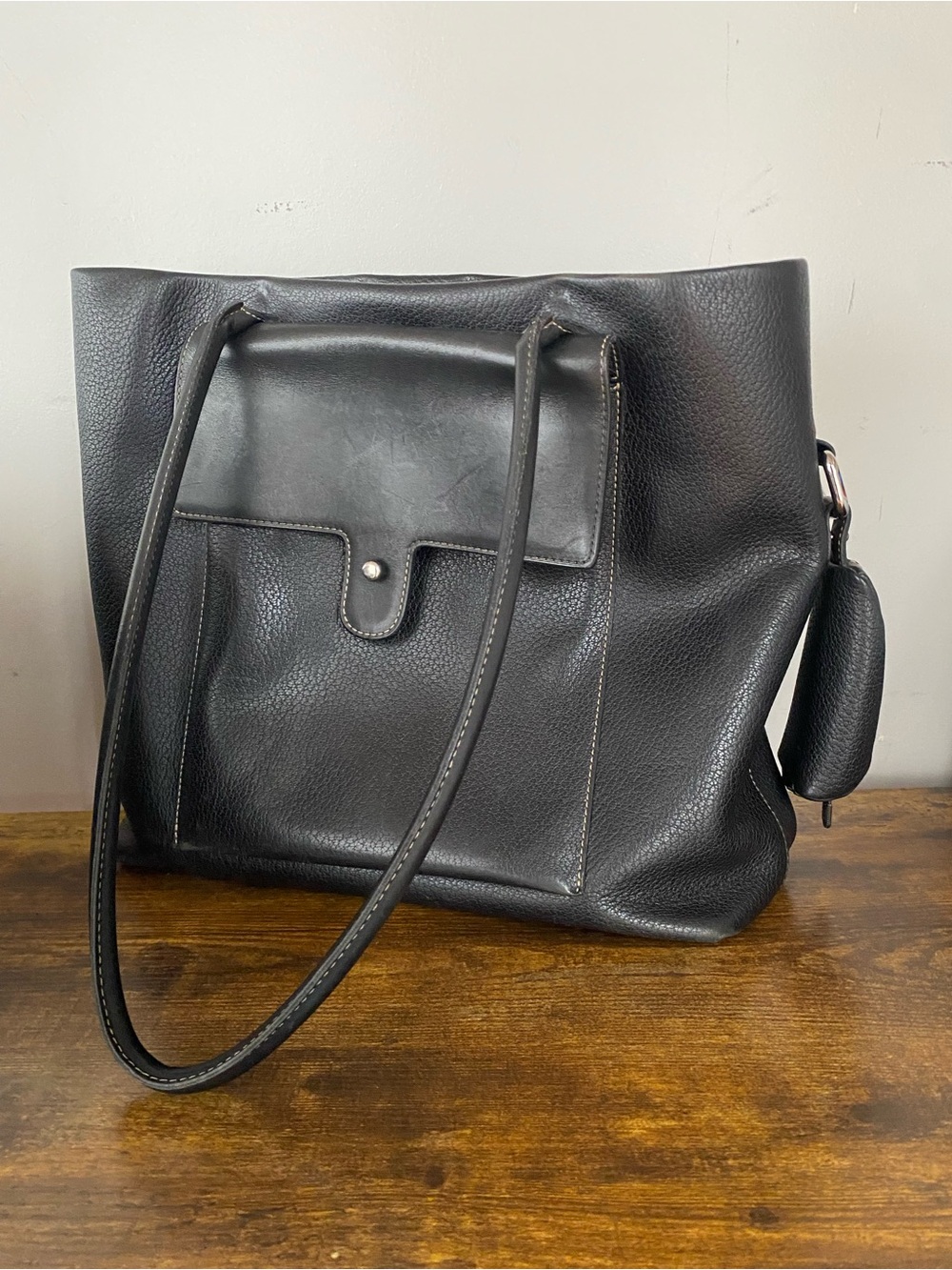 RARE Vintage Delvaux Black Grained Calfskin Leather Shopper Tote Purse Bag